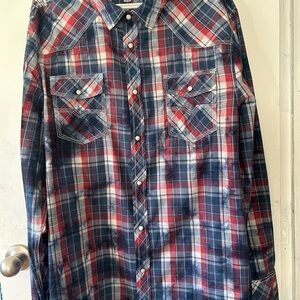 Men's Plaid Shirt - Red and Blue